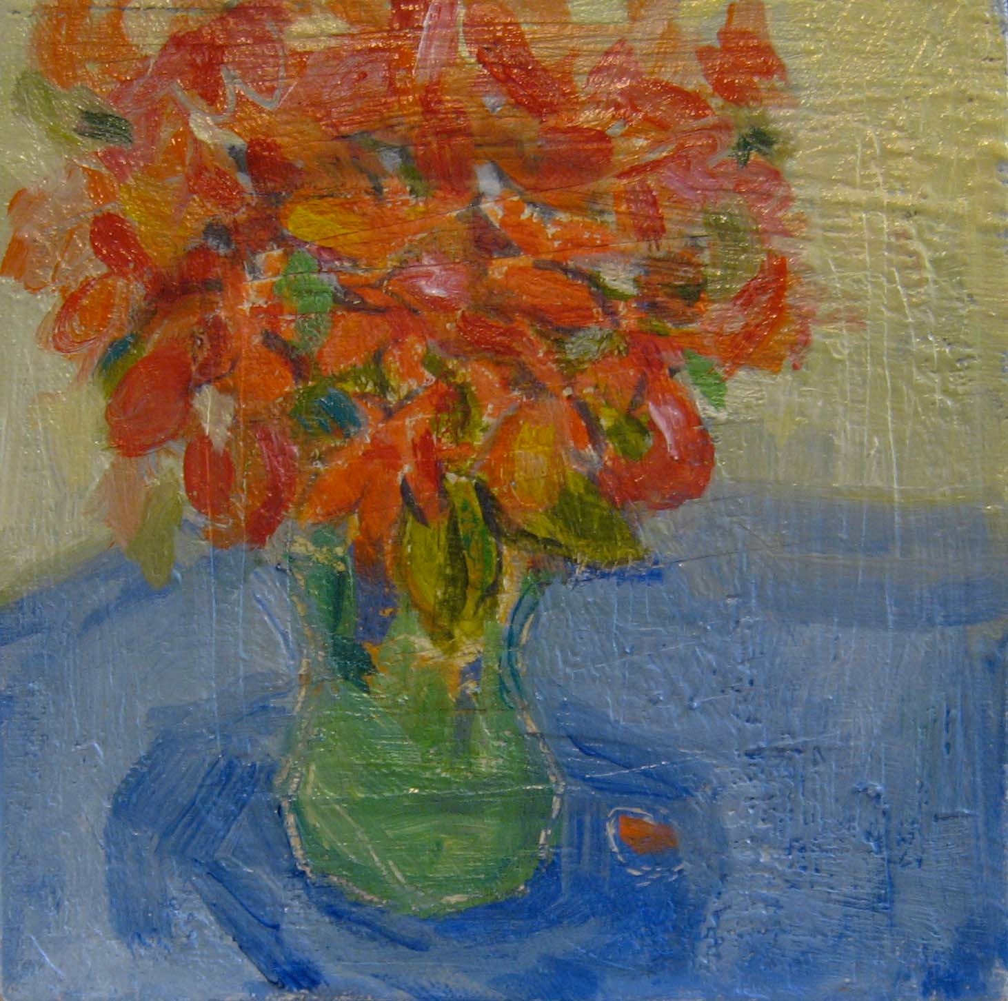 Morning and Flowers - Original Acrylic Oil Encaustic Still Life Painting - 8"x 8"