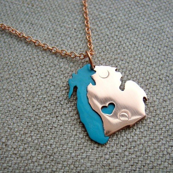 Copper Lake MIchigan and Michigan State Pendant