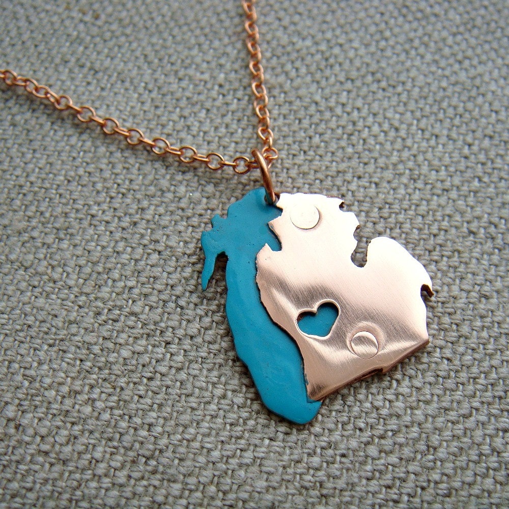 Copper Lake MIchigan and Michigan State Pendant