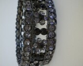 Black and Ice Crystal Flower Smoked Glass Bling Art Nouveau Victorian Feminine Romantic Gothic Bracelet