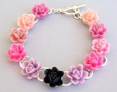Pink and black flower bracelet, Spring fashion, pink bracelet, floral multicolor