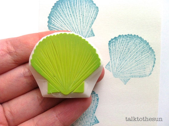 sea shell rubber stamp. hand carved rubber stamp. hand carved stamp. beach rubber stamp. READY TO SHIP