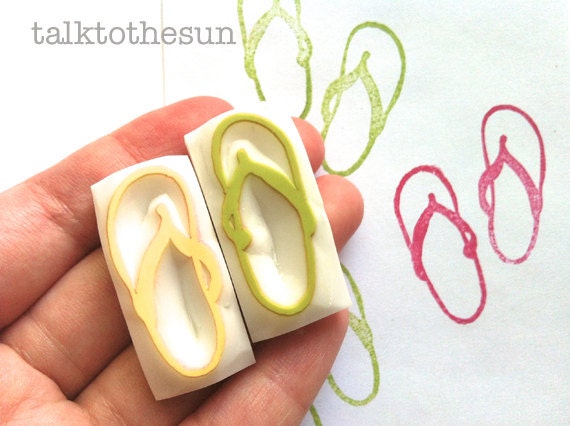 beach sandals rubber stamp - hand carved rubber stamp - handmade rubber stamp - set of 2 - READY TO SHIP