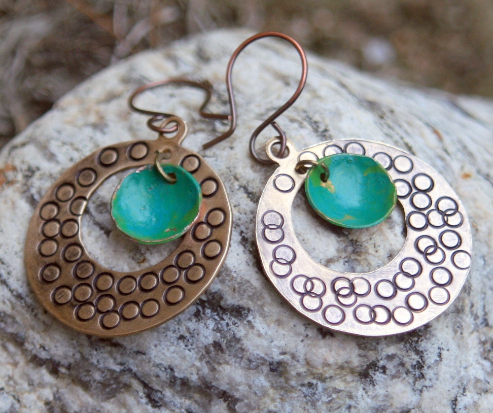 Vintage color earrings Brass rings