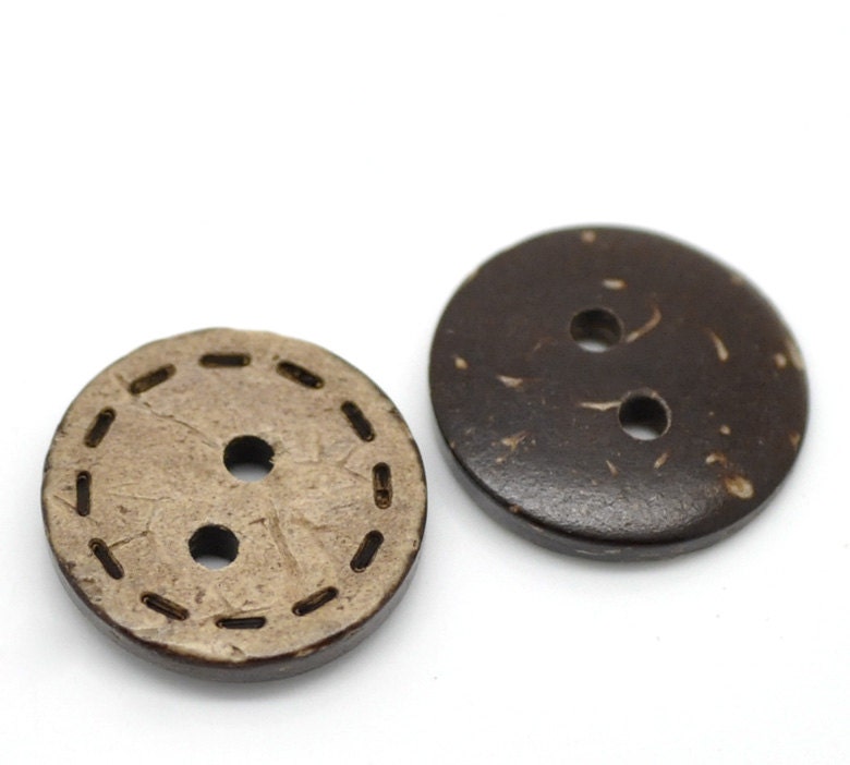 10 Brown Coconut Shell Buttons 15mm - HandStitch Pattern (BC609)