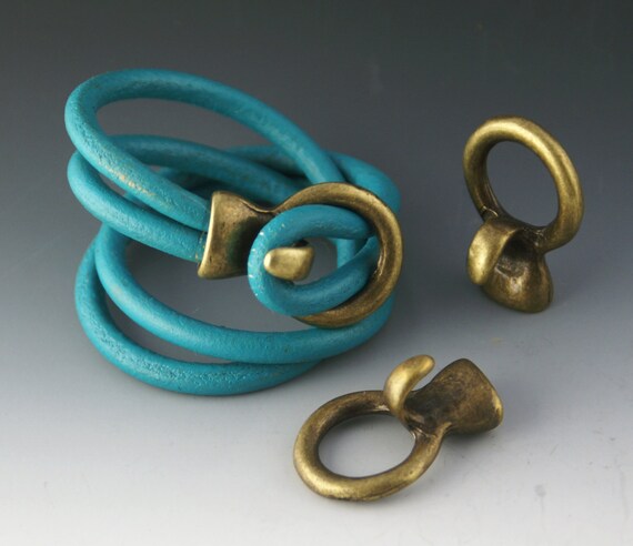 Antique Brass HOOK & LOOP Leather Clasp / Leather by