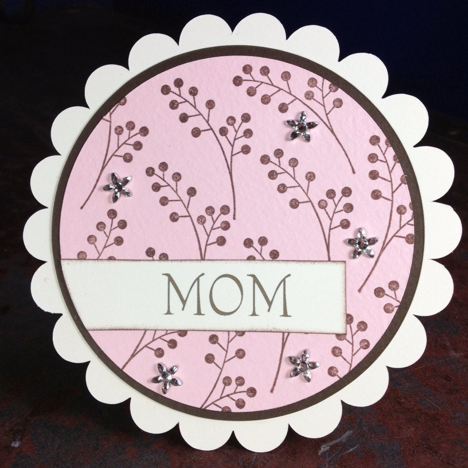 Thinking of You Card I Love You Mom Note Mother Mum Stationery Cards  by Lime Green Rhinestones Stationary