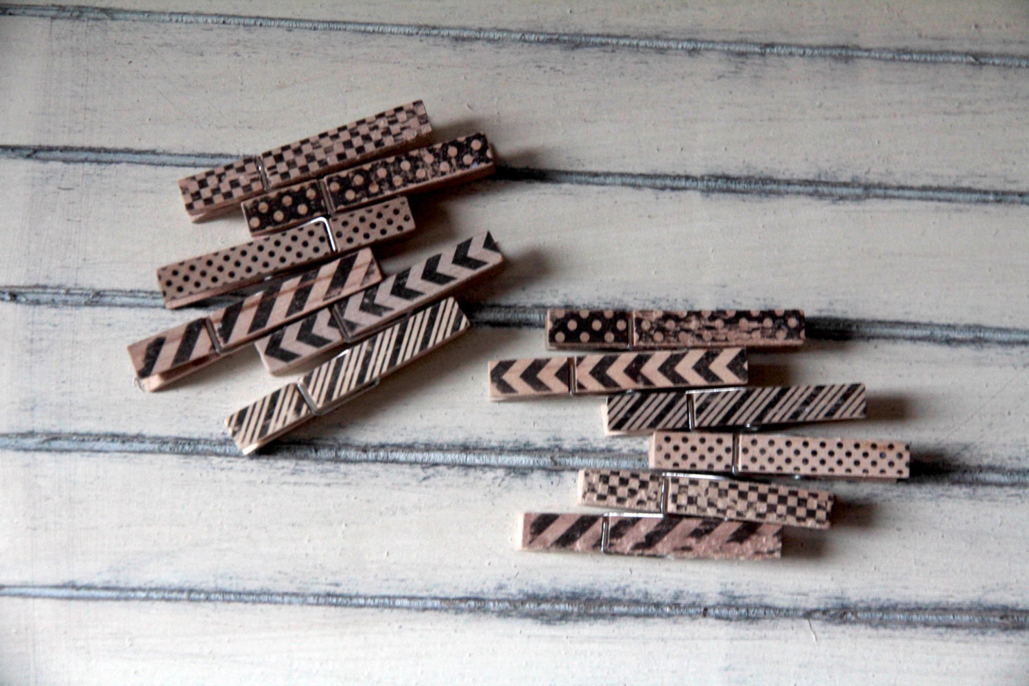 Polka dot, chevron, arrows, stripes - SMALL Clothespins - wedding escort card holder, note holder, photo clipper - patterns (set of 12)