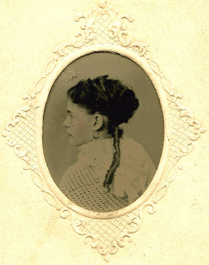 Unusual Back View Woman with Long Ringlet Tintype
