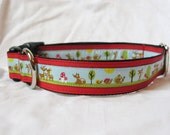 Forest Block Party -- Whimsical, Animal Printed Dog Collar (Large)