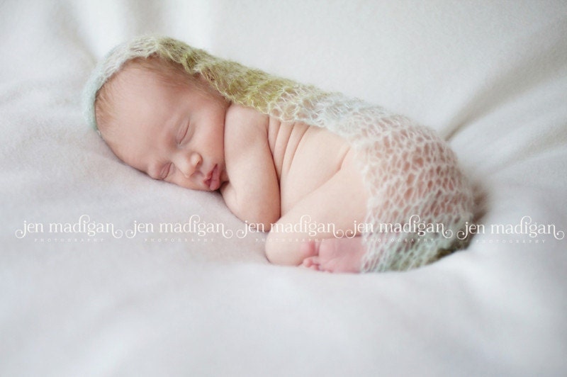 Mohair Knit Baby Wrap for Newborn - Beautiful Newborn Photo Prop Wrap - Shown in Ivory, Light Blue, Sage Green - Photography Prop