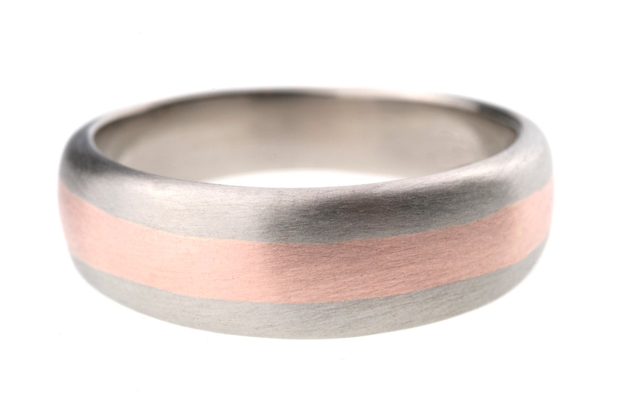 Handmade Unique Rose Gold Inlay Palladium Wedding Band