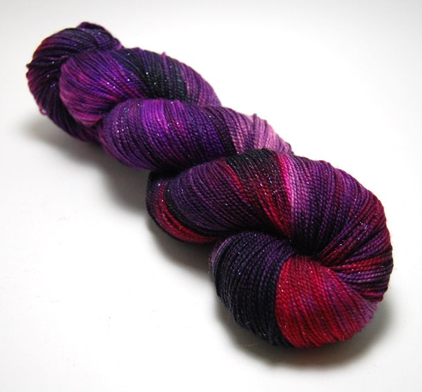 Handpainted Sparkle Sock Yarn - Drink the Koolaid - 438 Yards Superwash Merino Nylon - Purple Pink