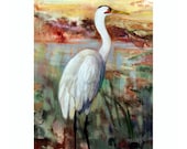 Water Bird, Crane, Marsh Land,  Fine Art Print reproduction 8 x 6