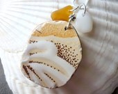 Sea Glass Necklace - Large Flower Beach Seaglass Pottery Pendant