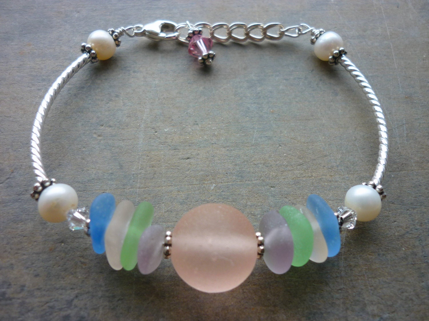 Sea Glass Bracelet - Pink Marble Cotton Candy Beach Seaglass