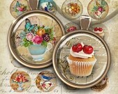 SWEET AFTERNOON - Digital Collage Sheet 1 inch size / 1.5 inch size Circle Images Printable Download for pendants bottle caps bezel cabs