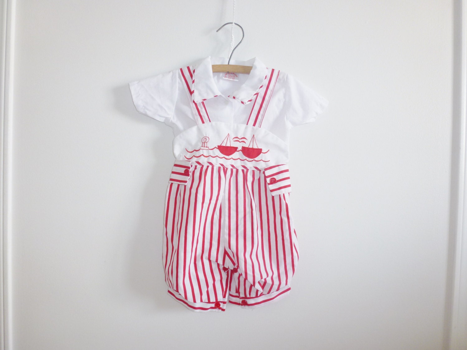 Vintage Red and White Baby Boy Outfit