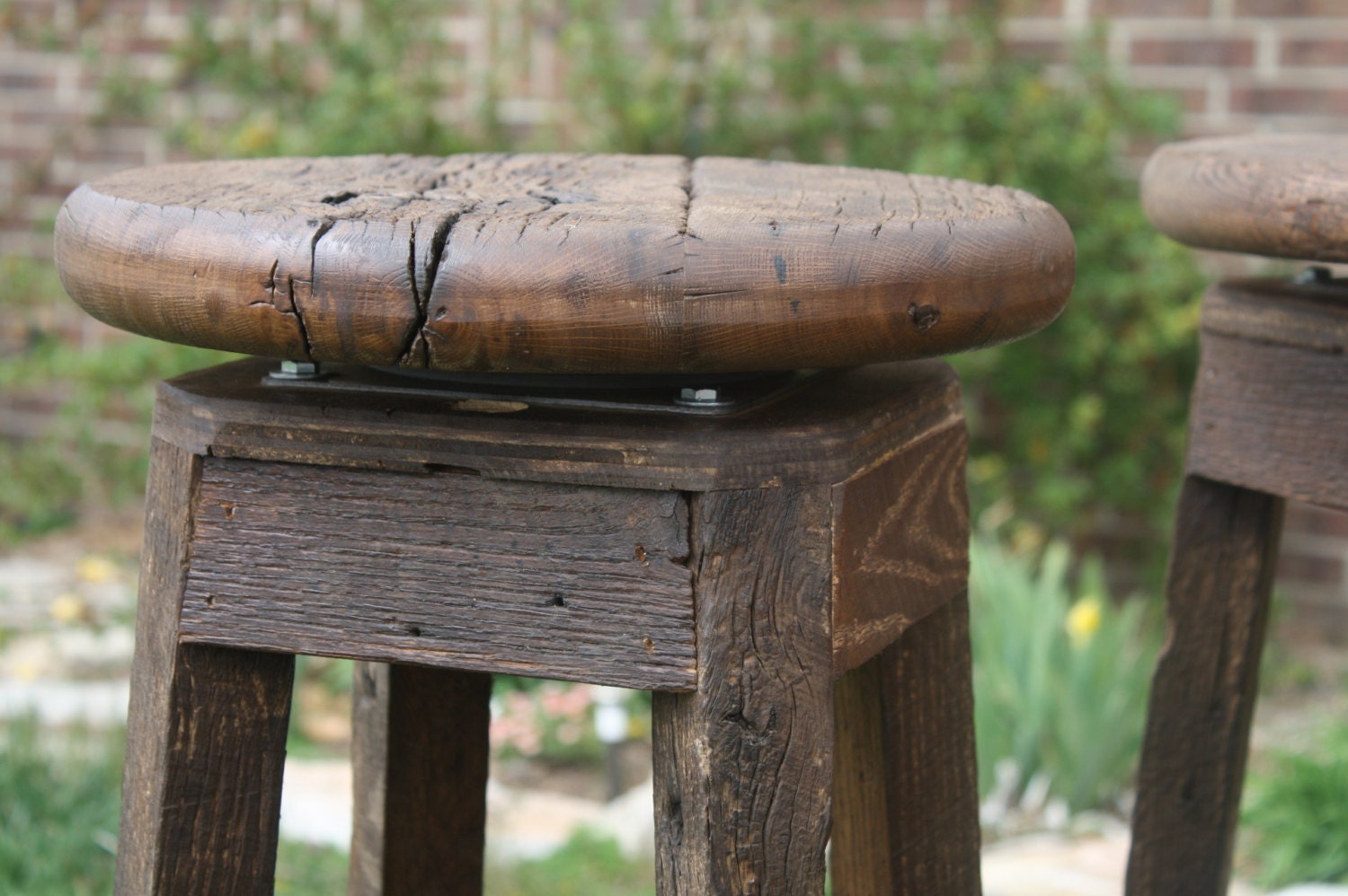 Ready to Ship - Dark Walnut Reclaimed Rustic Swivel Oak Barn Wood 36" Bar Stool