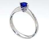 SOLO Sapphire Engagement  Ring, 14k white gold ring , Diamond Sapphire Solitaire Ring, Micro Pave,  Arosha Italian Fine Jewelry