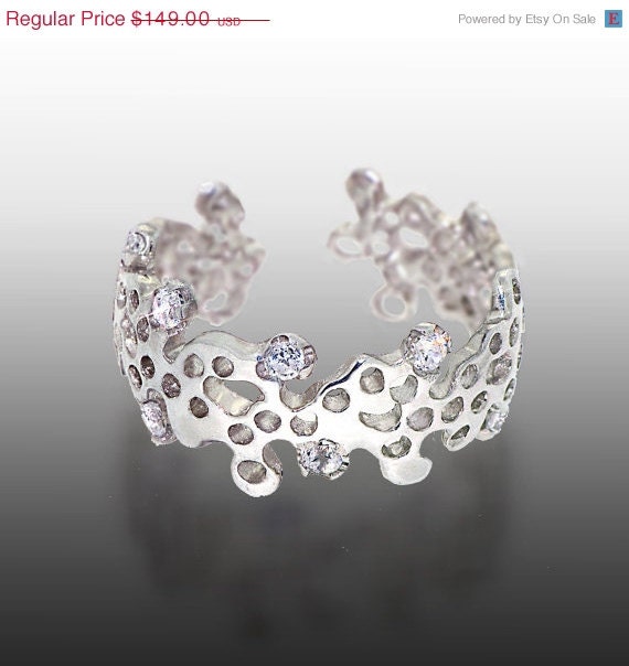 20% off SALE Ends May 23- LACE Sterling Silver Ring, Adjustable Ring, Cubic Zirconia Rings, Silver Gemstone Ring,  Designer ring,  Italian