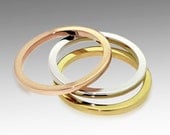 Three Stackable Wedding  Bands,  Women Wedding Ring, Mens Wedding Band, 14k White Gold, Yellow Gold, Rose Gold Bands