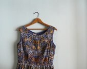 vintage 1950s Dress  // Cobalt Silk Damask