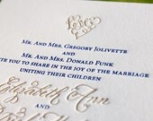 Letterpress Wedding Invitations DEPOSIT Calligraphy LOVE Heart