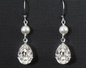 Rhinestone Wedding Jewelry, Crystal Pearl Bridal Earrings, Rhinestone Teardrop Bridal Jewelry, Rhinestone Drop Earrings -- ELIZABETH