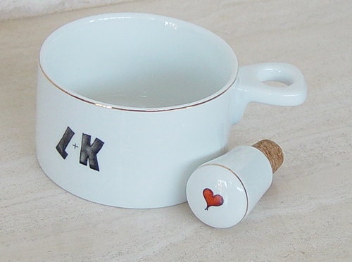 Hand painted porcelain personalized monogrammed wine bottle coaster and stopper