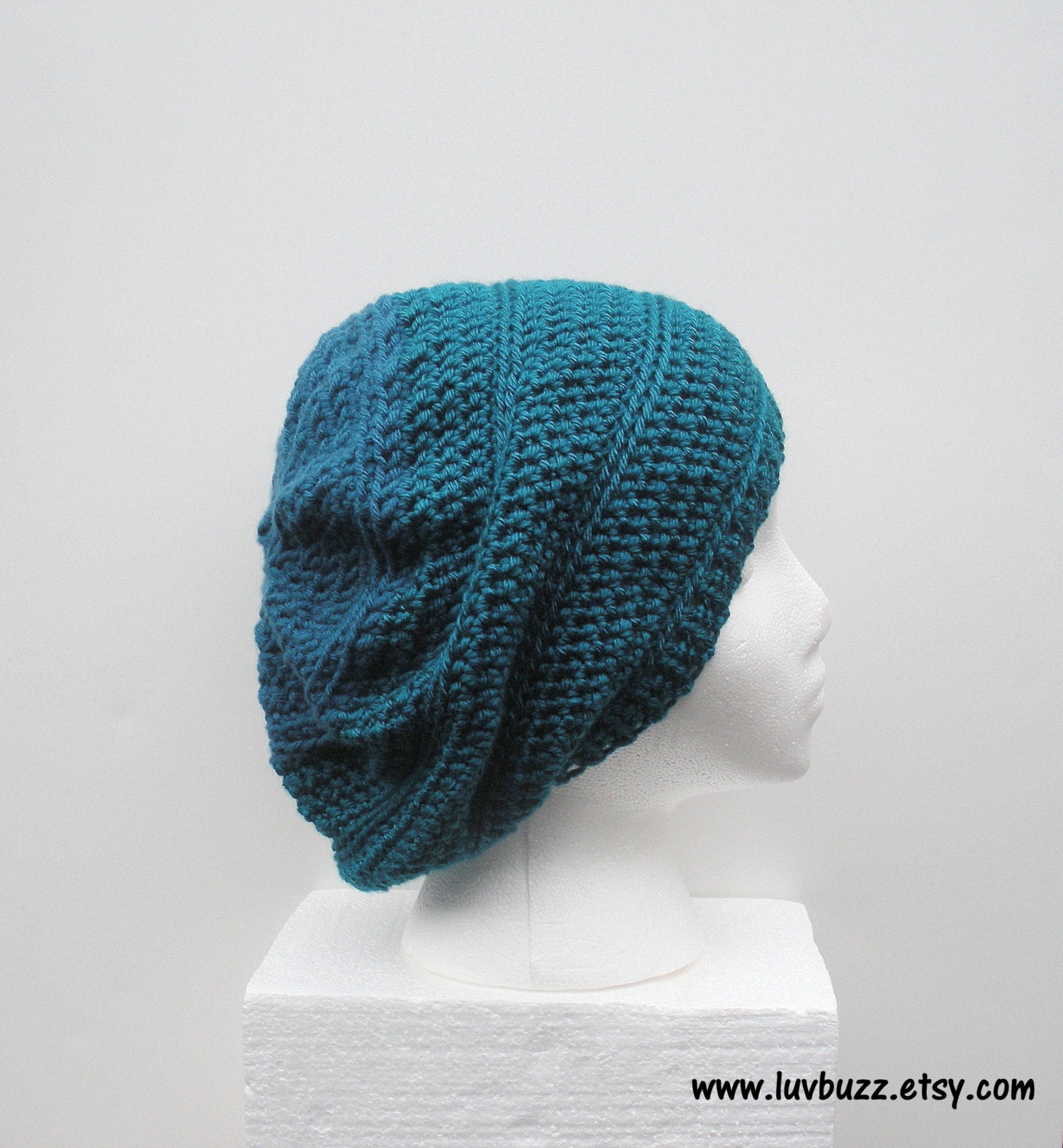 Dark Teal Crochet two tone Slouch Hat, ready to ship.