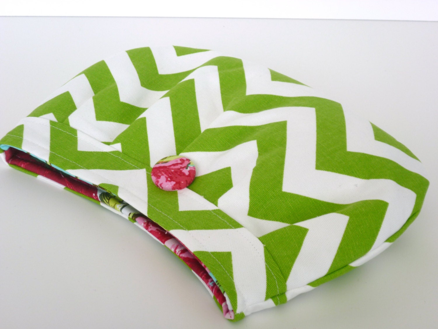 Pleated Clutch in Lime Chevron