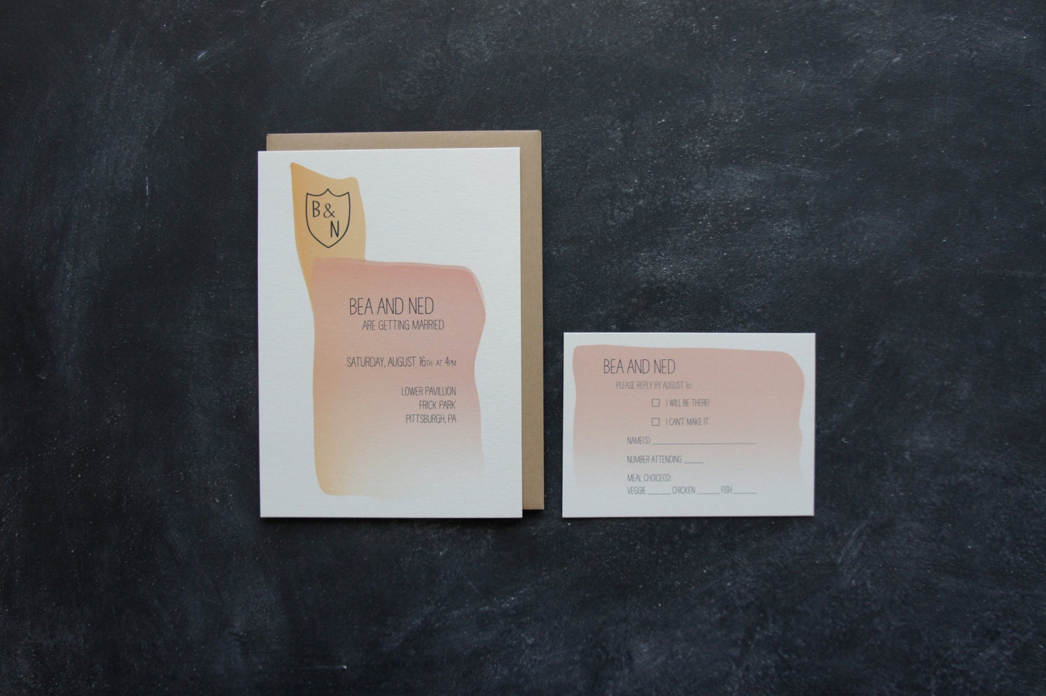Fade Wedding Invitation with RSVP - DEPOSIT