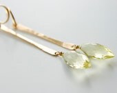 Lemon Quartz Earrings in Gold - long dangle gemstone earrings