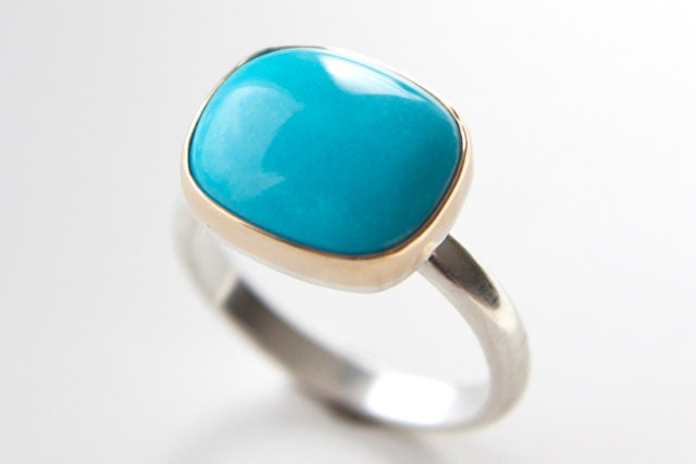 Sleeping Beauty Turquoise Ring with recycled 14K gold and sterling