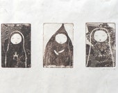 original etchings - in meditation and prayer, special edition triptych printed on handmade paper from Nepal