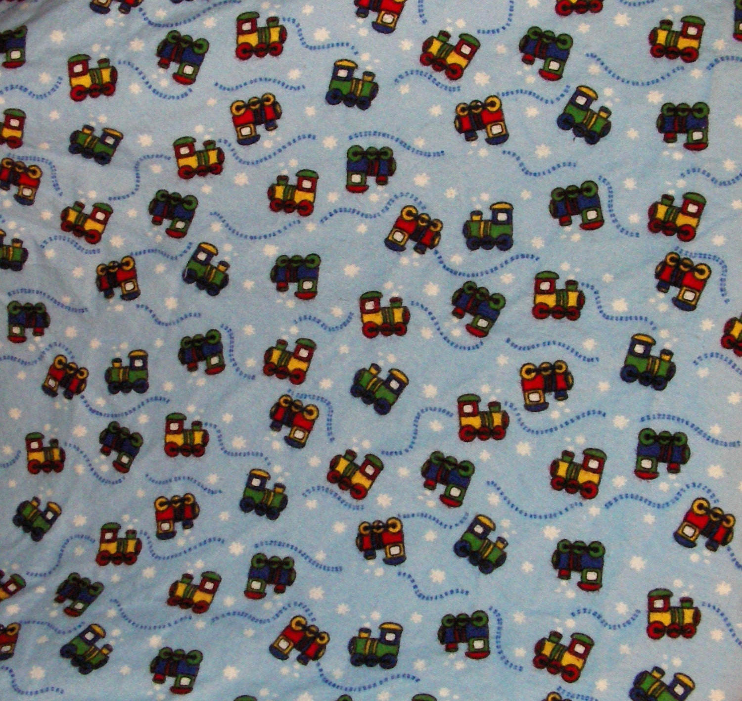 Flannel Sheet for Mini Crib/Portacrib- Trains on Blue