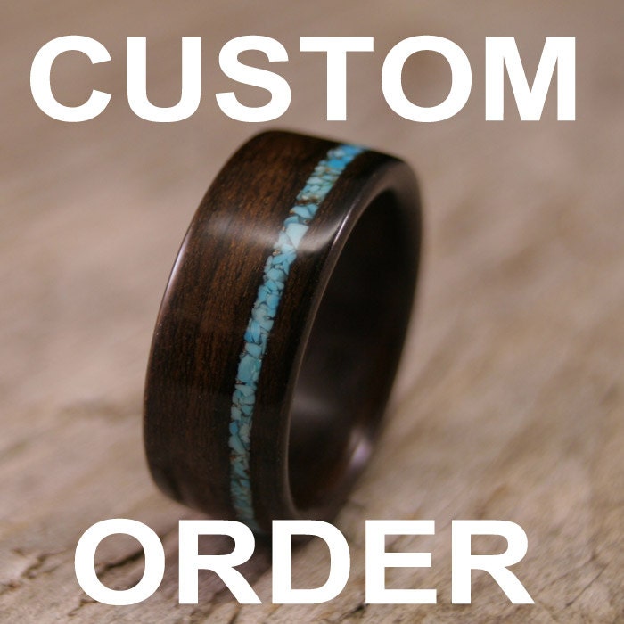 RESERVED for Bayashi314- Custom Ziricote and Turquoise Bentwood Ring Pair - Handcrafted Wooden Rings