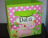 Pink Jungle Fabric Bin Girl's Personalized Bedroom Baby Nursery Organizer for Toys or Clothing