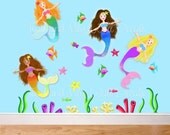 Set of Magical Mermaid Girl's Bedroom Bathroom Baby Nursery Art WALL DECALS