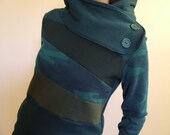 HUNTRESS  - Hoodie Sweatshirt Sweater - Recycled Upcycled - One of a Kind Women - Small/Medium