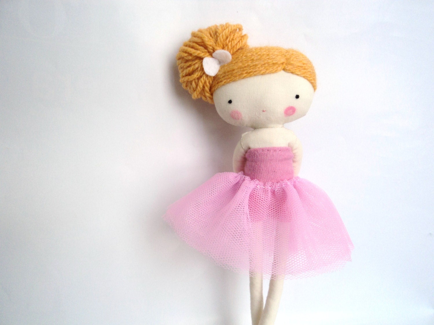 Ballerina rag doll - blond hair plush toy cloth art doll ballerina in pink tutu dancer  ballet made to order