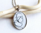 original hand-painted art pendant- stones - not a print, miniature, necklace , grey, silver plated