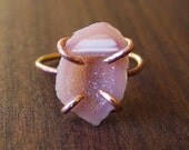 Pink Geode Druzy Ring ,14k gold, One of a Kind