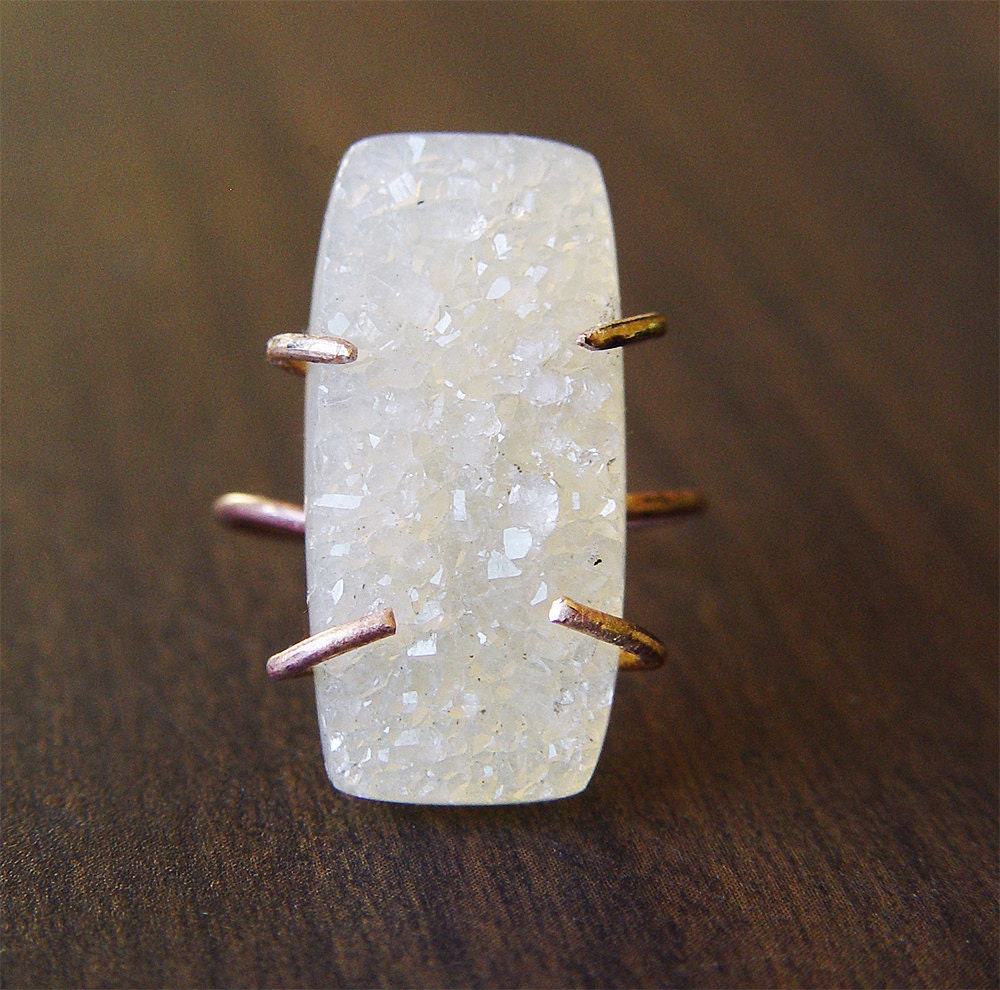 Lemon Druzy Ring , Gold, OOAK