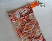Epi Pen Carrier with Clear Pocket and Clip 4x8 Holds 2 Adult / Child Allergy Injector Pens -  Flutter in Orange Fabric