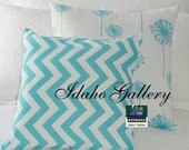 Chevron Turquoise and White 16" x 16" Pillow Cover Modern Trendy Decor