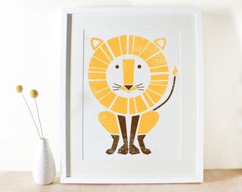 Lion Print, Large Screenprint, Jungle Art, Poster Sized