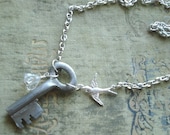 Vintage Key Bird Necklace Secret Key Necklace Romantic Key Necklace