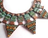 Necklace, Tribal, Bib, Global, Choker, Mosaic, Beadwork, Turquoise, Topaz